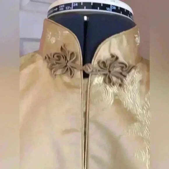 VTG  GOLD YELLOW CHINESE BROCADE JACKET COAT EVENING COAT SMALL - Picture 3 of 10